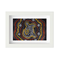 Framed Aboriginal Art PRINT (13cm x 18cm) - Oola The Lizard BLACK