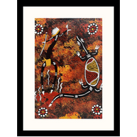 Framed Aboriginal Art Print [40cm x 30cm] - Lizard (Red)