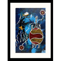 Framed Aboriginal Art Print [40cm x 30cm] - Turtle (Blue)