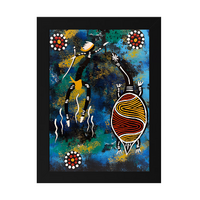 Framed Aboriginal Art PRINT (13cm x 18cm) - Turtle Black