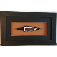 Framed Handpainted Aboriginal 19cm Spearhead - Black/Orange
