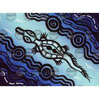 Stephen Hogarth Aboriginal Art Stretched Canvas (30cm x 40cm) - Crocodile (Blue)