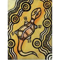Stephen Hogarth Aboriginal Art Stretched Canvas (30cm x 40cm) - Lizard 2 (Yellow)