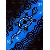 Stephen Hogarth Aboriginal Art Stretched Canvas (30cm x 40cm) - Goanna (Blue)
