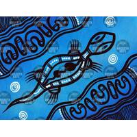 Stephen Hogarth Aboriginal Art Stretched Canvas (40cm x 30cm) - Goanna 2 (Blue)