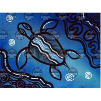 Stephen Hogarth Aboriginal Art Stretched Canvas (40cm x 30cm) - Turtle (Blue)