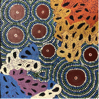 Iwiri Aboriginal Art - UNstretched Canvas (40cm x 41xm) - Seven Sisters - Artila (Mt Connor)