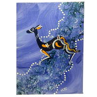 Maree Bradbury Aboriginal Art Stretched Canvas (12cm x 16cm) w/- stand - Kangaroo