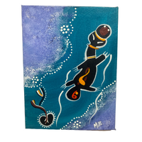 Maree Bradbury Aboriginal Art Stretched Canvas (12cm x 16cm) w/- stand - Platypus