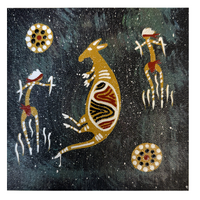 Handpainted Aboriginal Art Black Canvas (15cm x 15cm) - Bohra the Kangaroo