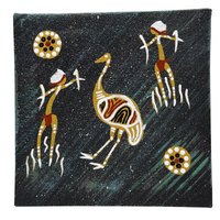 Handpainted Aboriginal Art Black Canvas (15cm x 15cm) - Emu