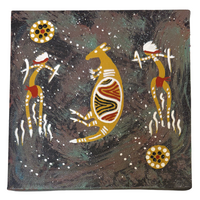 Handpainted Aboriginal Art Black Canvas (15cm x 15cm) - Kangaroo Dancer