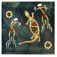 Handpainted Aboriginal Art Black Canvas (15cm x 15cm) - Lizard