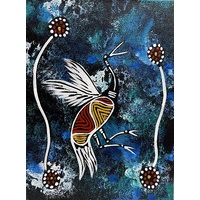 Handpainted Aboriginal Art Canvas Board (6&quot;x8&quot;) - Brolga