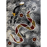 Handpainted Aboriginal Art Canvas Board (6&quot;x 8&quot;) - Snake Dancer