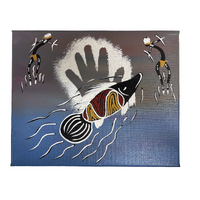 Original Aboriginal Art Painting Stretched Canvas (25cm x 20cm ) - Barramundi and Warriors