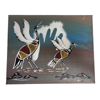 Original Aboriginal Art Painting Stretched Canvas (25cm x 20cm ) - Brolgas