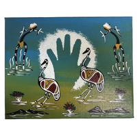 Original Aboriginal Art Painting Stretched Canvas (25cm x 20cm ) - Emus and Warriors