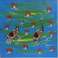 Original Aboriginal Art Painting Stretched Canvas (30cm x 30cm ) - 2 Brolgas on Country