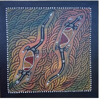 Original Aboriginal Art Painting Stretched Canvas (30cm x 30cm ) - 2 Goannas on Country