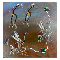Original Aboriginal Art Painting Stretched Canvas (30cm x 30cm ) - Brolgas Dancing