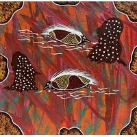 Original Aboriginal Art Painting Stretched Canvas (30cm x 30cm ) - Echidnas Feeding