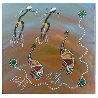 Original Aboriginal Art Painting Stretched Canvas (30cm x 30cm ) - Emu Dancers