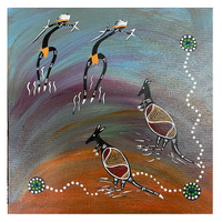 Original Aboriginal Art Painting Stretched Canvas (30cm x 30cm ) - Kangaroo Dancers