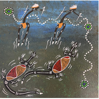 Original Aboriginal Art Painting Stretched Canvas (30cm x 30cm ) - Lizard Dancers
