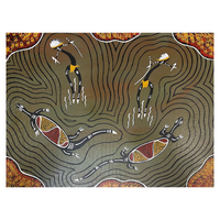 Original Aboriginal Art Painting Stretched Canvas (30cm x 40cm ) - HUNTING GOANNAS