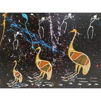 Original Aboriginal Art Painting Stretched Canvas (40cm x 30cm ) - Emus on Country