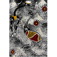 Aboriginal Art PRINT on Stretched Canvas (30cm x 20cm) - Emu Dancer (Black)