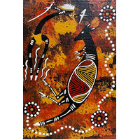 Aboriginal Art PRINT on Stretched Canvas (30cm x 20cm) - Kangaroo Dancer (Red)