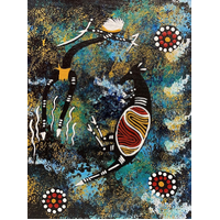 Aboriginal Art PRINT on Stretched Canvas (40cm x 30cm) - Kangaroo (Blue)