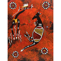 Aboriginal Art PRINT on Stretched Canvas (40cm x 30cm) - Kangaroo (Red)