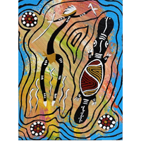 Aboriginal Art PRINT on Stretched Canvas (40cm x 30cm) - Platypus (Blue)