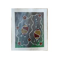 Unstretched Handpainted Aboriginal Art Canvas (30cm x 24cm) - Freshwater Turtles