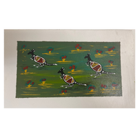 Unstretched Handpainted Aboriginal Art Canvas (37cm x 23cm) - 3 Kangaroos Grazing