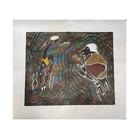 Unstretched Handpainted Aboriginal Art Canvas (40cm x 35cm) - The Kookaburra Message