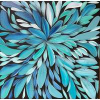 Raintree Aboriginal Art Stretched Canvas [30xm x 30cm] - Bush Medicine Leaves (Blue)