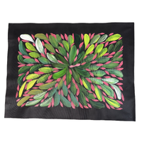 Raintree Aboriginal Art UNStretched Canvas (60cm x 45cm) - Bush Medicine Leaves (Green/Pink)