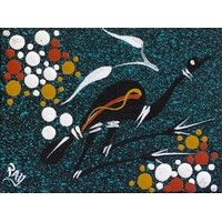Handpainted Aboriginal Art Canvas Board (10cm x 8cm) - Emu (Green)