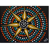 Handpainted Aboriginal Art Canvas Board (10cm x 8cm) - Fennel Flower