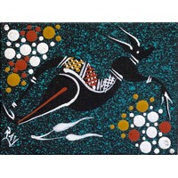 Handpainted Aboriginal Art Canvas Board (10cm x 8cm) - Kangaroo (Green)