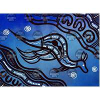 Stephen Hogarth Aboriginal Art Stretched Canvas (40cm x 30cm) - Kangaroo (Blue)