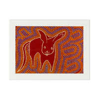 Framed Aboriginal Art PRINT (13cm x 18cm) - Bilby [White Frame]