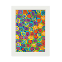 Framed Aboriginal Art PRINT (13cm x 18cm) - Didgeridoo Dreaming 2 [White Frame]
