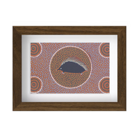 Framed Aboriginal Art PRINT (13cm x 18cm) - Piggi-Billa the Echidna