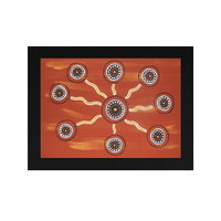 Framed Aboriginal Art PRINT (13cm x 18cm) - Meeting Places (BLACK FRAME)