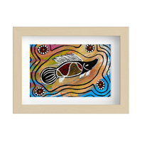 Framed Aboriginal Art PRINT (13cm x 18cm) - Thuggai the Yellowbelly [Birch]